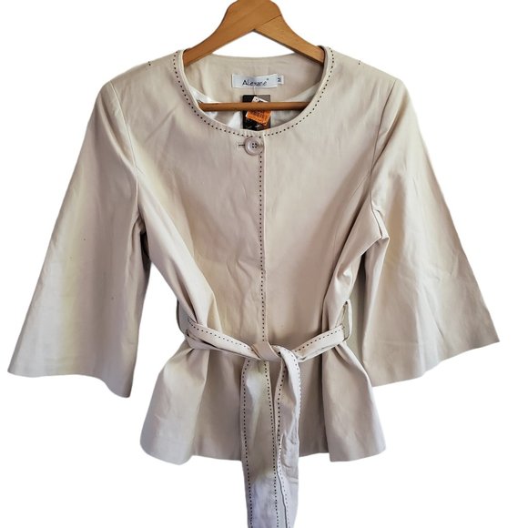 Vintage Kimono Jacket M Japanese Inspired 3/4 Flare Sleeve Ivory Belted Alexane - Picture 1 of 7